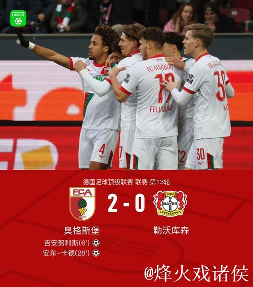 半场：奥格斯堡2-0勒沃库森，吉安努利斯传射，